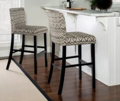 Liz Black & White Upholstered Ikat Pattern Driftwood Bar Stool -COSCO Store 810543084 2