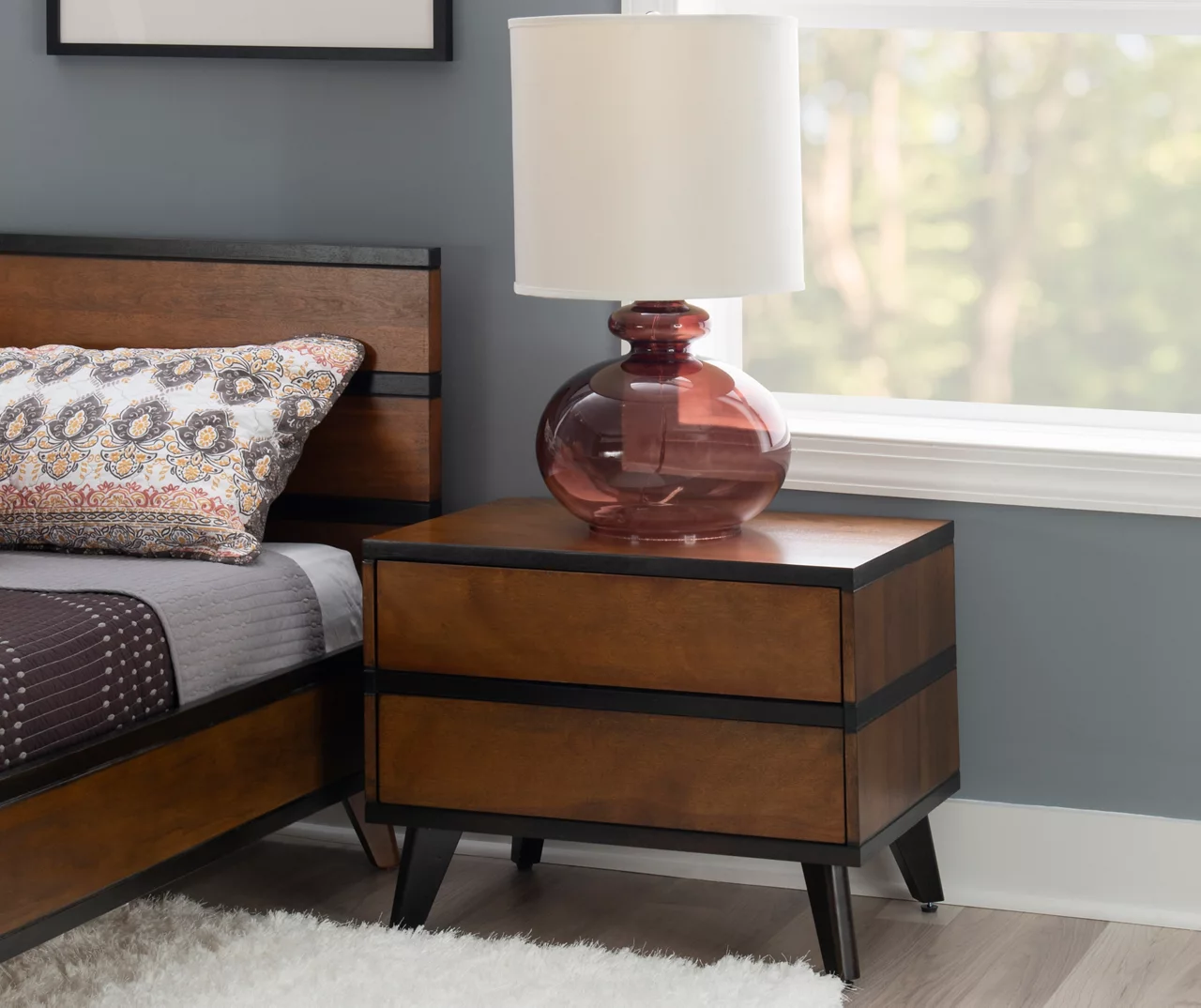 Manhattan Walnut 2-Drawer Mid-Century Wood Nightstand 4 Manhattan Walnut 2-Drawer Mid-Century Wood Nightstand - Image 2