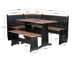 Atrium Black & Pecan 3-Piece Wooden Breakfast Nook Set -COSCO Store 810543121 A7