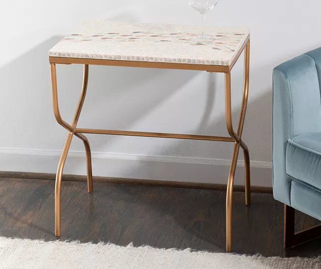 Global Designs Gold Geometric Capiz Mosaic Fish Pattern Accent Table 4 Global Designs Gold Geometric Capiz Mosaic Fish Pattern Accent Table - Image 2