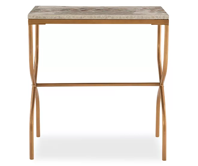 Global Designs Gold Geometric Capiz Mosaic Fish Pattern Accent Table 5 Global Designs Gold Geometric Capiz Mosaic Fish Pattern Accent Table - Image 3