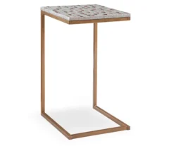 Global Designs Gold Geometric Capiz Mosaic Fish Pattern C Accent Table