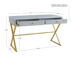 Glam Gray & Gold 2-Drawer Campaign Desk -COSCO Store 810543219 D8 11