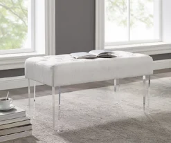 Marie Glitz White Tufted Linen Acrylic Leg Bench -COSCO Store 810543267 2