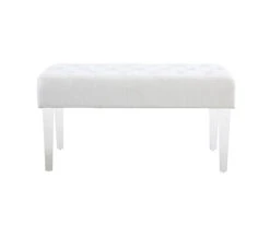 Marie Glitz White Tufted Linen Acrylic Leg Bench -COSCO Store 810543267 3