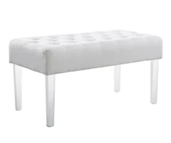 Marie Glitz White Tufted Linen Acrylic Leg Bench -COSCO Store 810543267 A0 1