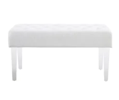 Marie Glitz White Tufted Linen Acrylic Leg Bench -COSCO Store 810543267 A0 2