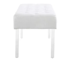 Marie Glitz White Tufted Linen Acrylic Leg Bench -COSCO Store 810543267 A1