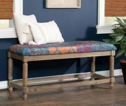 Moroccan Tapestry Upholstered Rustic Driftwood Bench -COSCO Store 810543273 2