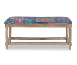 Moroccan Tapestry Upholstered Rustic Driftwood Bench -COSCO Store 810543273 3