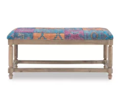 Moroccan Tapestry Upholstered Rustic Driftwood Bench -COSCO Store 810543273 5
