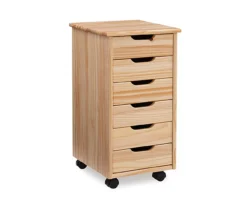 Craft Mate Natural Wood 6-Drawer Rolling Storage Cart