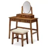 Laura 2-Piece Walnut & Beige 6-Drawer Tilting Mirror Vanity Set -COSCO Store 810543314 1