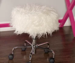 Zola White Faux Fur Rolling Swivel Stool -COSCO Store 810543344 2