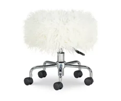 Zola White Faux Fur Rolling Swivel Stool -COSCO Store 810543344 4