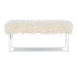 Cara White Faux Fur Acrylic Leg Bench 9 Cara White Faux Fur Acrylic Leg Bench -COSCO Store 810543373 3