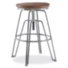 Brown Wood & Chrome Adjustable Swivel Bar Stool -COSCO Store 810543377 1