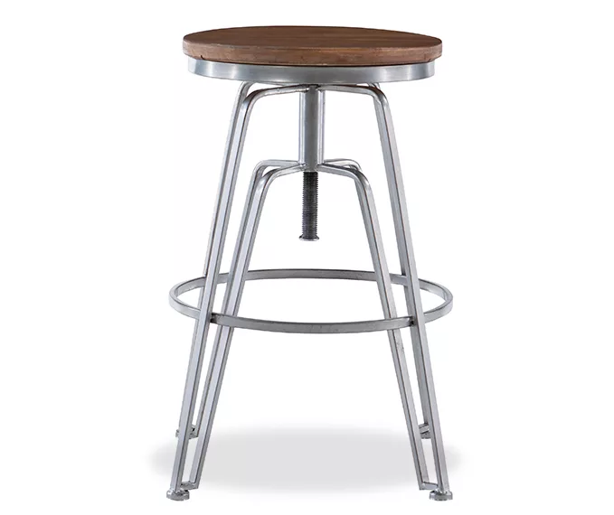 Brown Wood & Chrome Adjustable Swivel Bar Stool 5 Brown Wood & Chrome Adjustable Swivel Bar Stool - Image 3