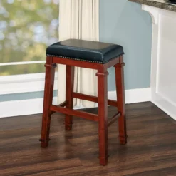 Clark Dark Cherry & Black Upholstered Faux Leather Backless Bar Stool -COSCO Store 810543402 2