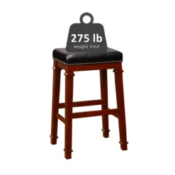 Clark Dark Cherry & Black Upholstered Faux Leather Backless Bar Stool -COSCO Store 810543402 5
