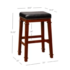 Clark Dark Cherry & Black Upholstered Faux Leather Backless Bar Stool -COSCO Store 810543402 6