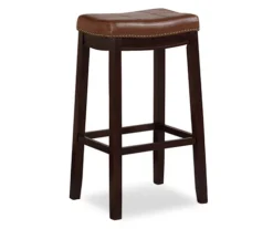 Brooke Cognac & Dark Brown Faux Leather Backless Padded Counter Stool