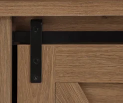 60" Light Brown Oak Barn Door Melamine Electric Fireplace -COSCO Store 810571322 2