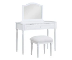 Vanity Table Set With Mirror & Faux Fur Stool -COSCO Store 810576524 810576521 A0