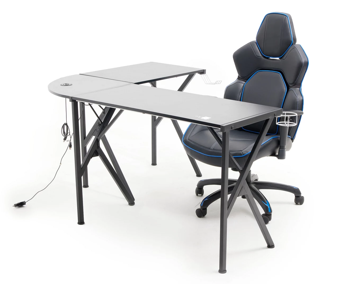 Black L-Shaped LED Gaming Desk With USB Charging 3 Black L-Shaped LED Gaming Desk With USB Charging