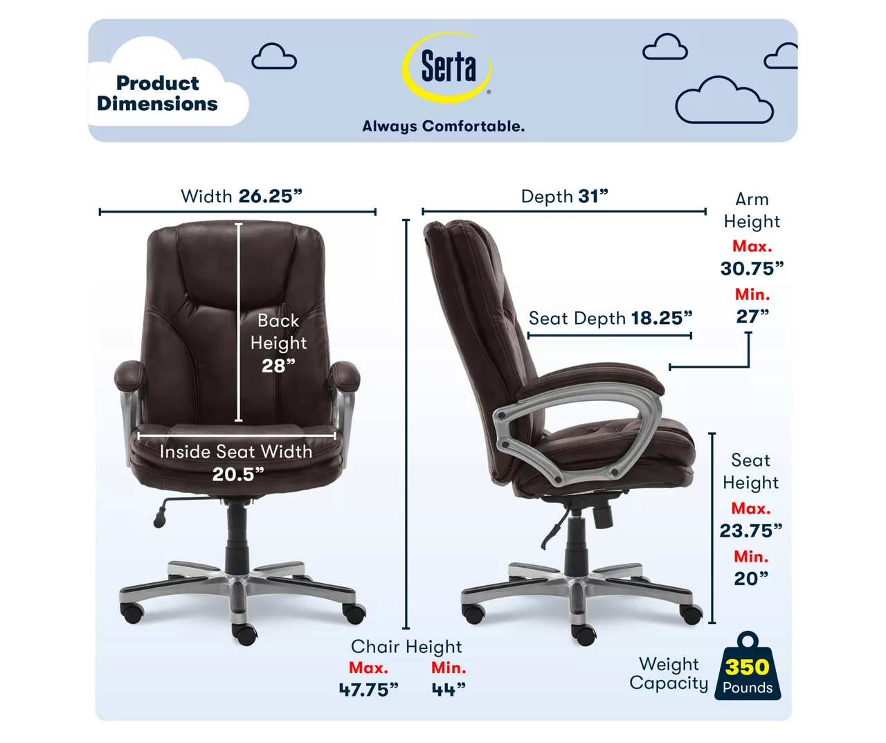 Benton Brown Big & Tall Faux Leather Executive Office Chair 7 Benton Brown Big & Tall Faux Leather Executive Office Chair - Image 5