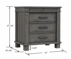 Topeka Warm Gray 3-Drawer Nightstand With USB Charging -COSCO Store 810591526 9