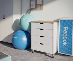 Evolution Vantage White & Weathered Oak 4-Drawer Storage Cart -COSCO Store 810597741 4