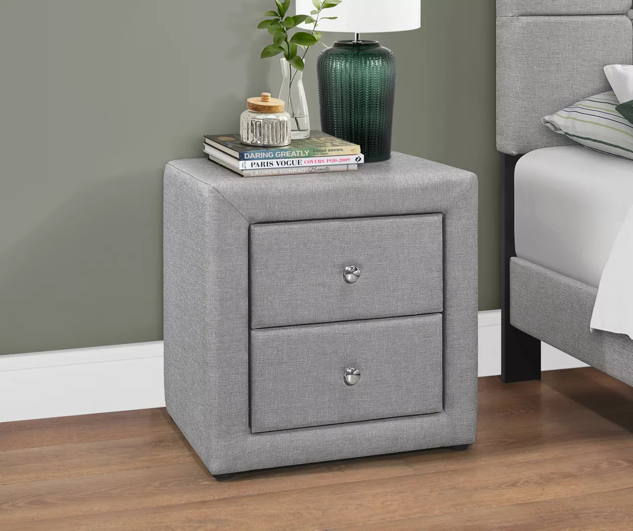 Monarch Linen Upholstered Nightstand 8 Monarch Linen Upholstered Nightstand - Image 6