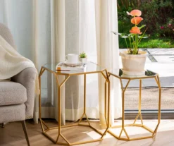 Gold Glass Top 2-Piece Nesting Side Table Set 10 Gold Glass Top 2-Piece Nesting Side Table Set -COSCO Store 810598721 A0 2
