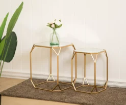 Gold Glass Top 2-Piece Nesting Side Table Set 11 Gold Glass Top 2-Piece Nesting Side Table Set -COSCO Store 810598721 A0 3