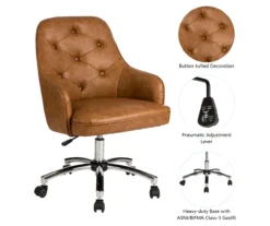 Caramel Brown Faux Leather Tufted Adjustable Office Chair -COSCO Store 810598931 A0 6