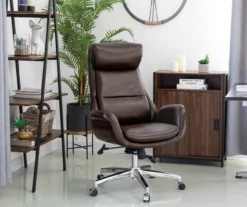 Dark Brown Mid-Century Modern Faux Leather Executive Office Chair -COSCO Store 810598937 A0 4