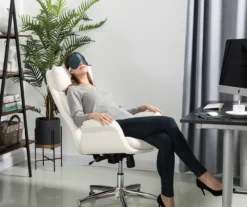 Cream Mid-Century Modern Faux Leather Executive Office Chair -COSCO Store 810598938 A0 3