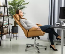 Light Brown Mid-Century Modern Faux Leather Executive Office Chair -COSCO Store 810598939 A0 3