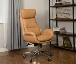 Light Brown Mid-Century Modern Faux Leather Executive Office Chair -COSCO Store 810598939 A0 4
