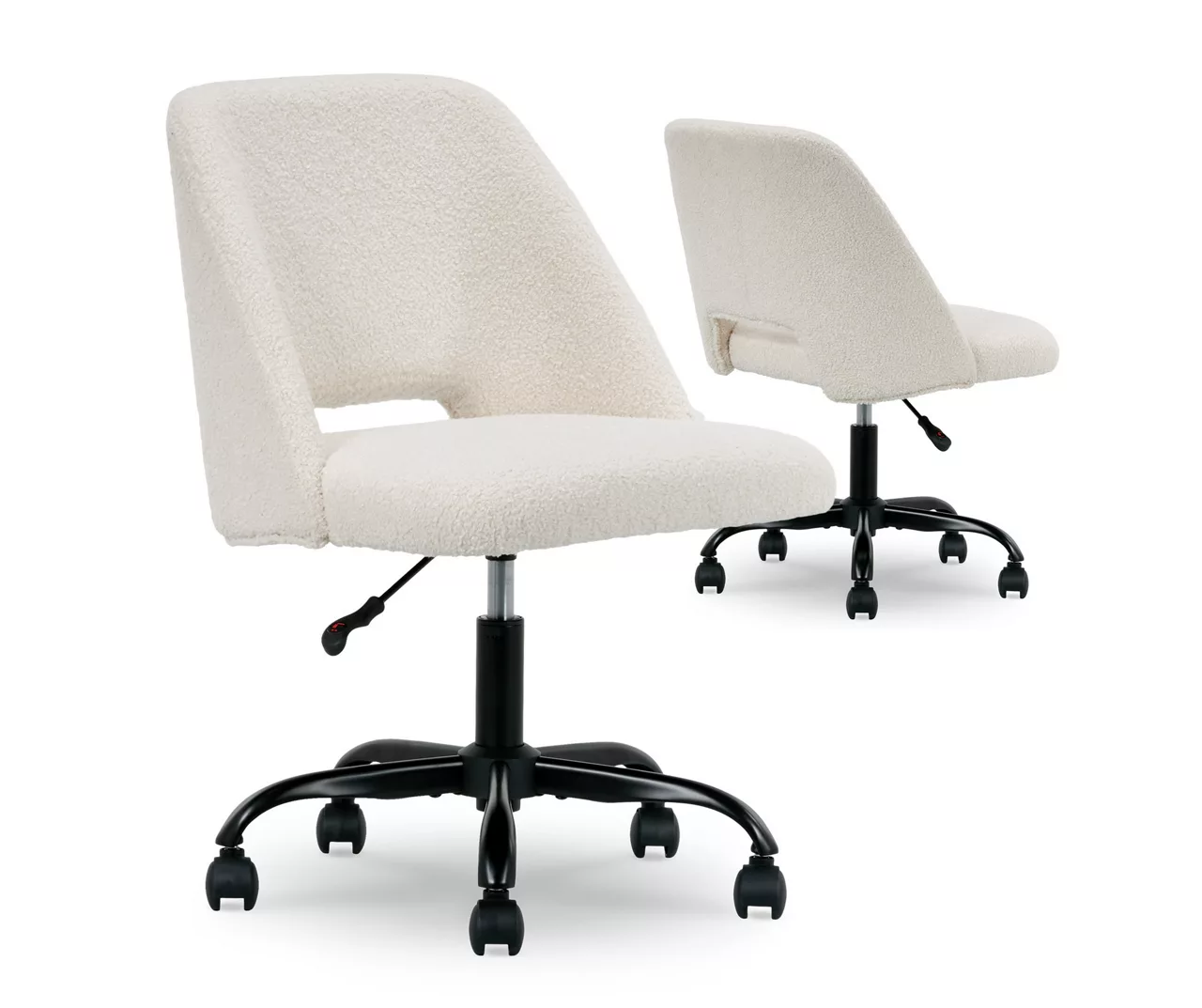 Cream Faux Wool Boucle Rolling Swivel Office Chair 5 Cream Faux Wool Boucle Rolling Swivel Office Chair - Image 3