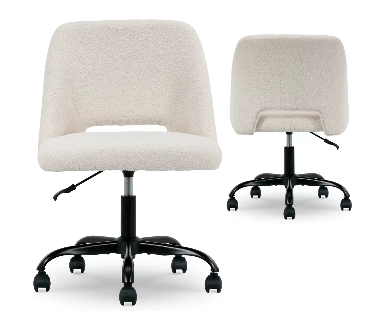 Cream Faux Wool Boucle Rolling Swivel Office Chair 4 Cream Faux Wool Boucle Rolling Swivel Office Chair - Image 2