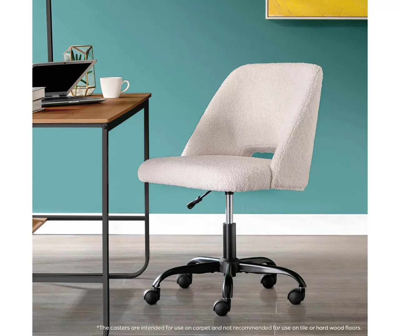 Cream Faux Wool Boucle Rolling Swivel Office Chair 6 Cream Faux Wool Boucle Rolling Swivel Office Chair - Image 4