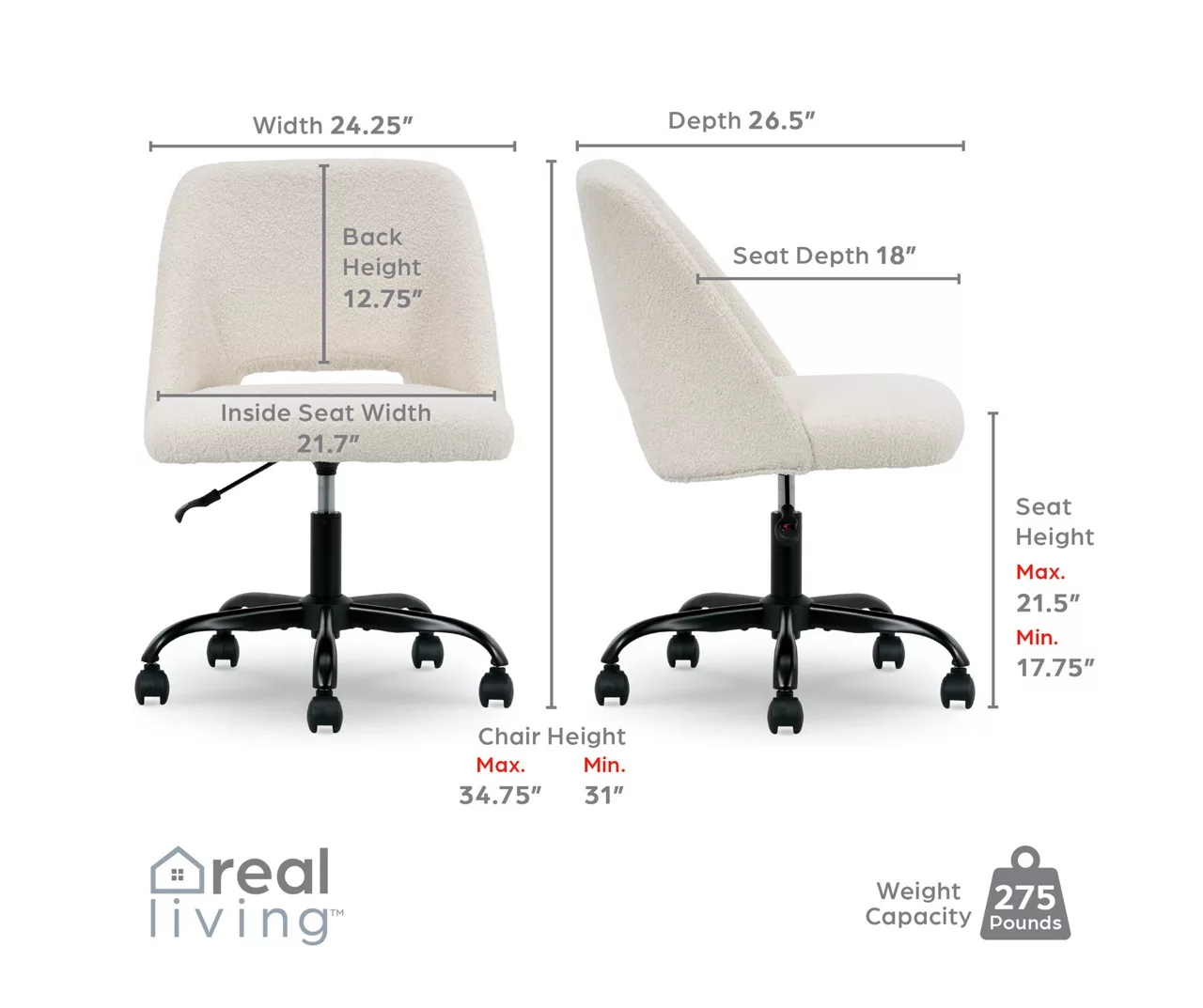 Cream Faux Wool Boucle Rolling Swivel Office Chair 14 Cream Faux Wool Boucle Rolling Swivel Office Chair - Image 12