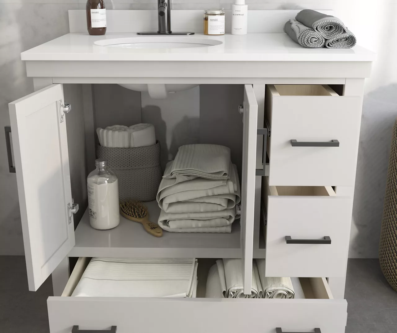 DHP Atwater Living Mills Gray Bathroom Vanity With White Sink 5 DHP Atwater Living Mills Gray Bathroom Vanity With White Sink - Image 3