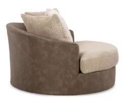 Keskin Brown Faux Leather Oversize Swivel Accent Chair -COSCO Store 810612413 3