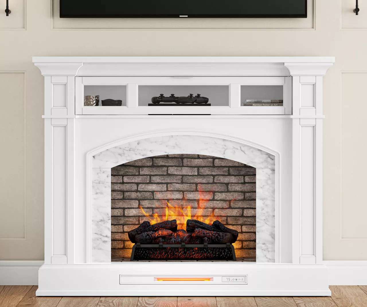 62" White Marble Grand Electric Fireplace Console 4 62" White Marble Grand Electric Fireplace Console - Image 2
