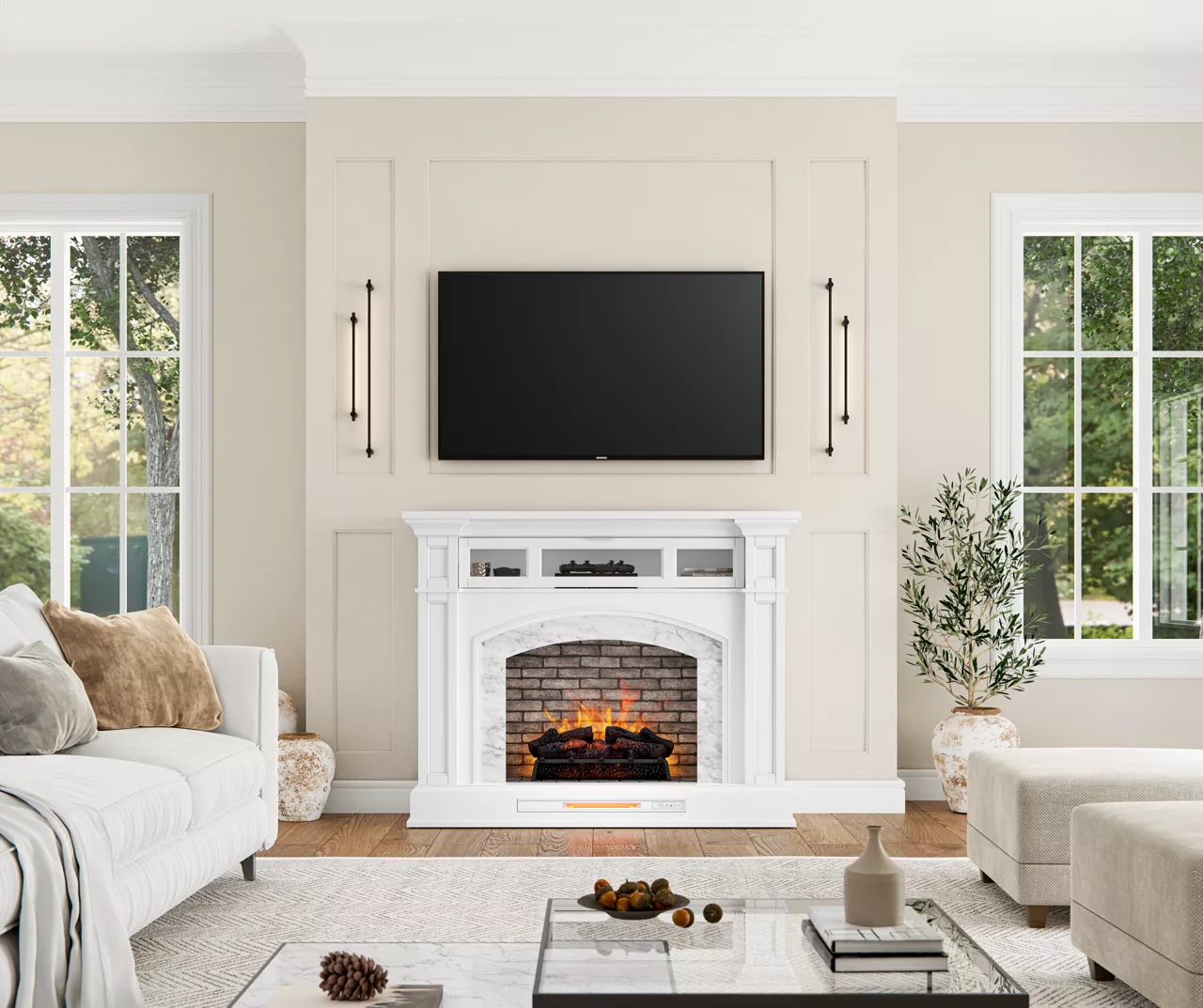 62" White Marble Grand Electric Fireplace Console 5 62" White Marble Grand Electric Fireplace Console - Image 3