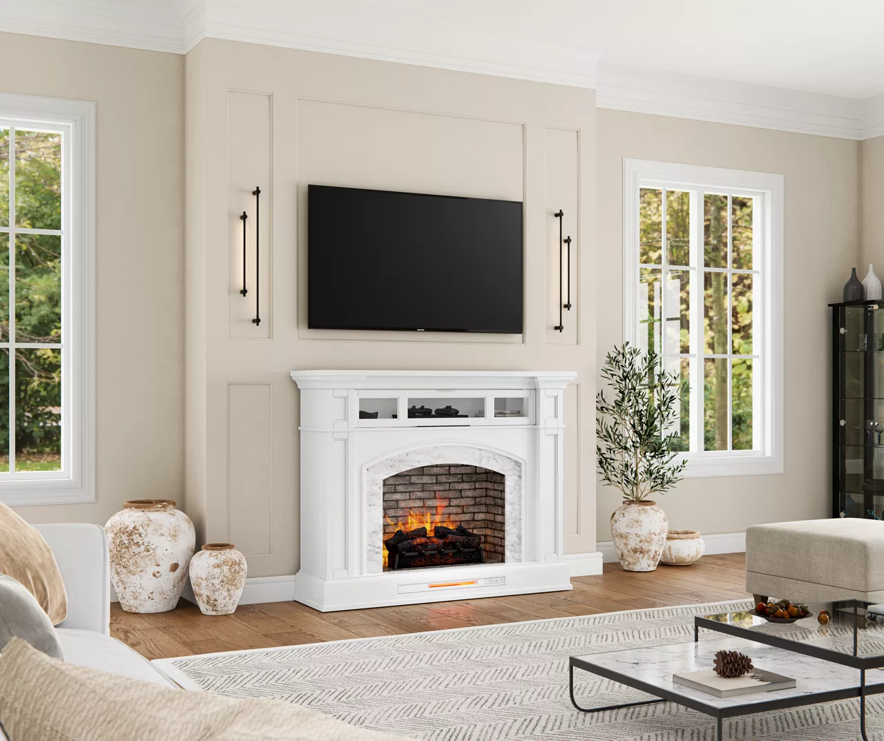 62" White Marble Grand Electric Fireplace Console 6 62" White Marble Grand Electric Fireplace Console - Image 4