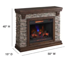 50" Madison Pine & Faux Stone Electric Fireplace -COSCO Store 810620258 A6